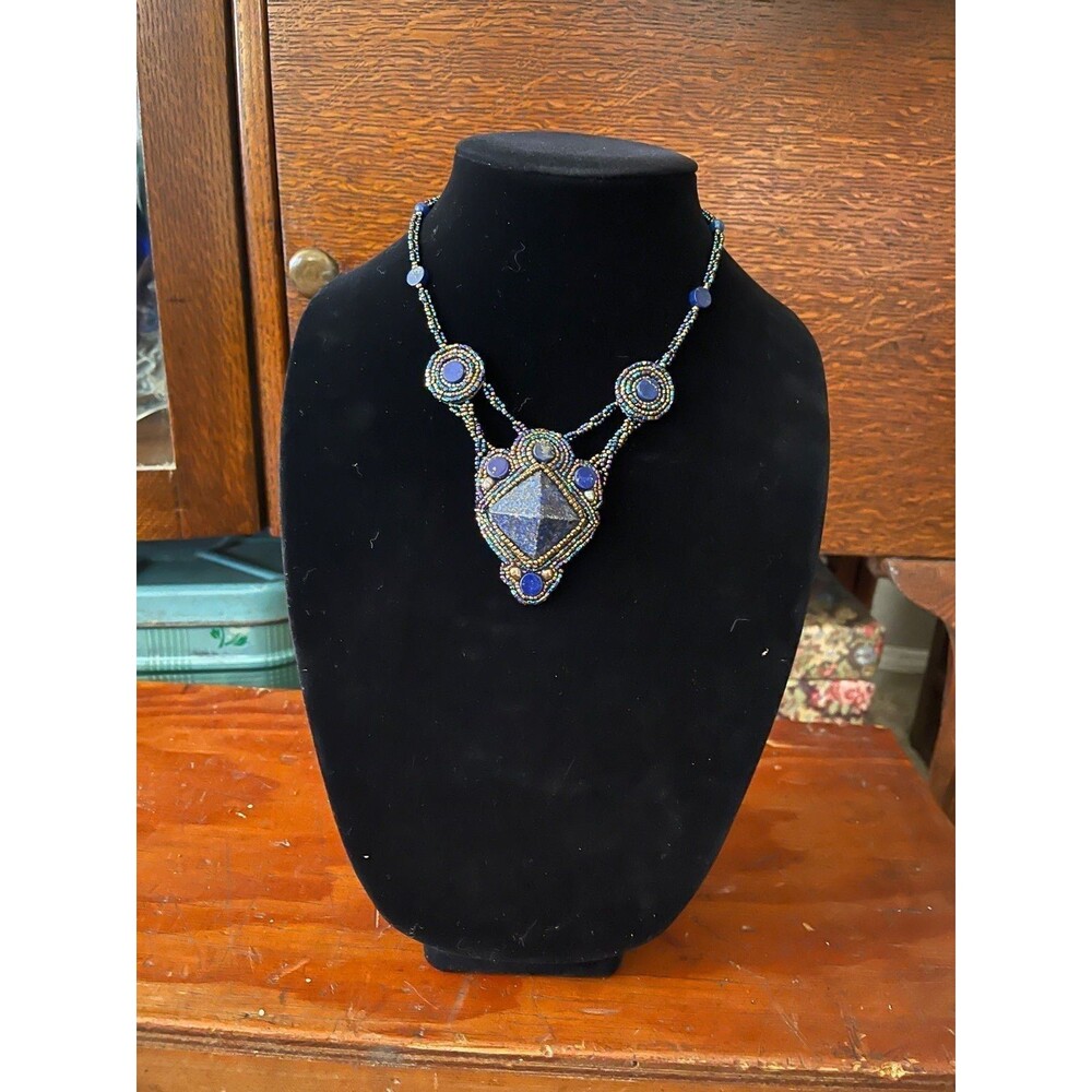 Vintage 1990’s One of a Kind Artisan made Lapis Lazuli Pyramid Choker - Picture 2 of 5